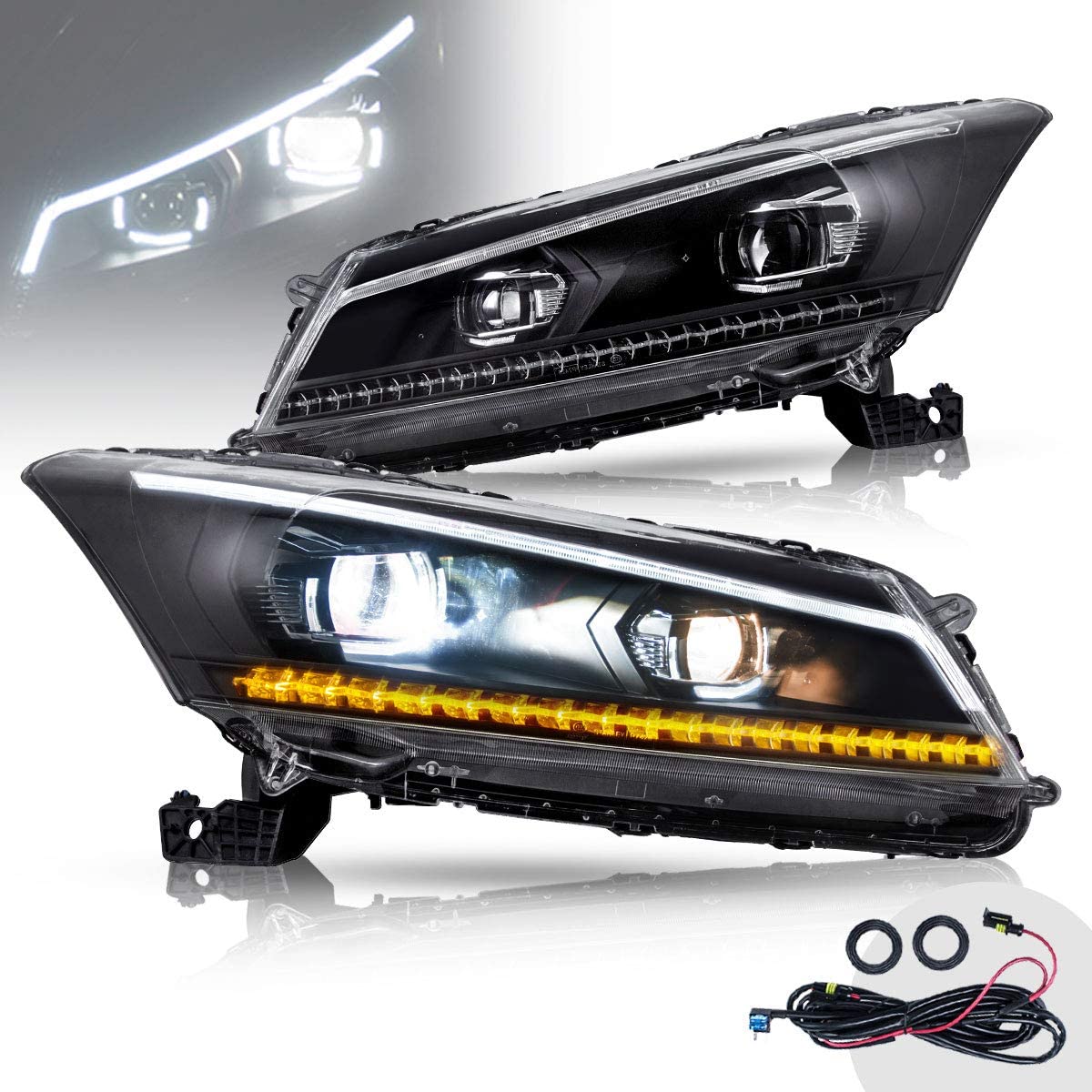 Honda Accord LED Projector Headlights Assembly with Sequential Turn Signal